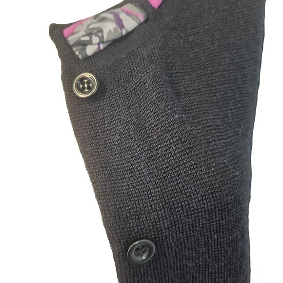 Pendleton Black Wool Knit Cardigan Womens M Pink Silk Trim Long Sleeve Vintage - Picture 7 of 10